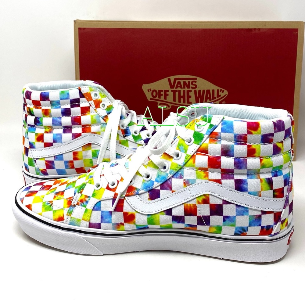 VANS SK8-HI Tie Dye Checker Canvas Women’s Sneaker - Picture 3 of 11
